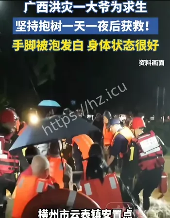 广西洪灾大爷抱树获救